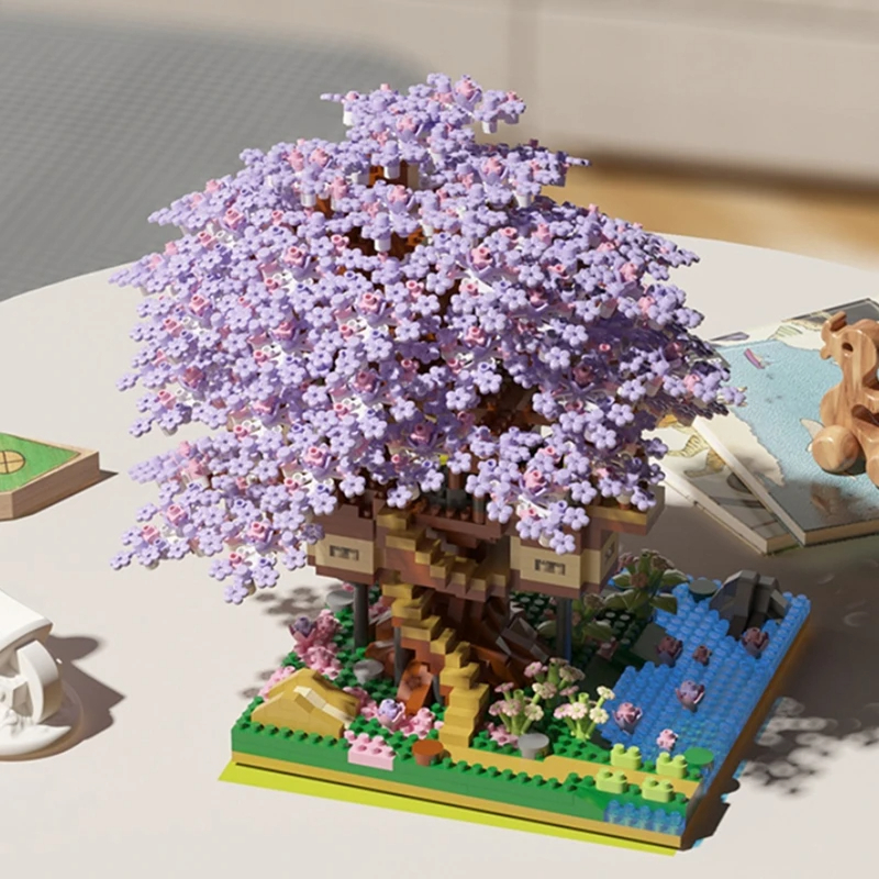 DIY Purple Romantic Cherry Blossom Flower Pink Tree House Train Assembly Building Blocks Classic Model Bricks Sets Kid - Image 5