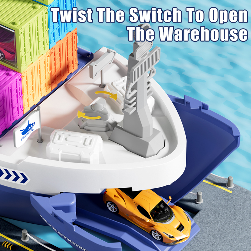 Children's Alloy Engineering Boat Toys Remote Control Set Boy Crane Scene Toys Blue Giant Freighter - Image 2