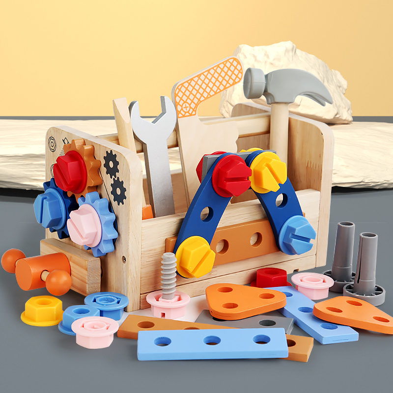 Kids Educational Wooden Tool Box Set Toy Screw Nut Disassembly Assembly Tool Stand Set Toys Kids - Image 2