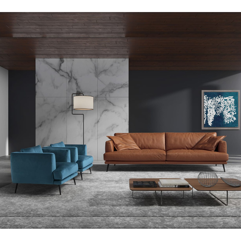 Modern Minimalist Leather Sofa Combination Living Room Italian Leather Art Luxury 3 Seater Sofa - Image 5