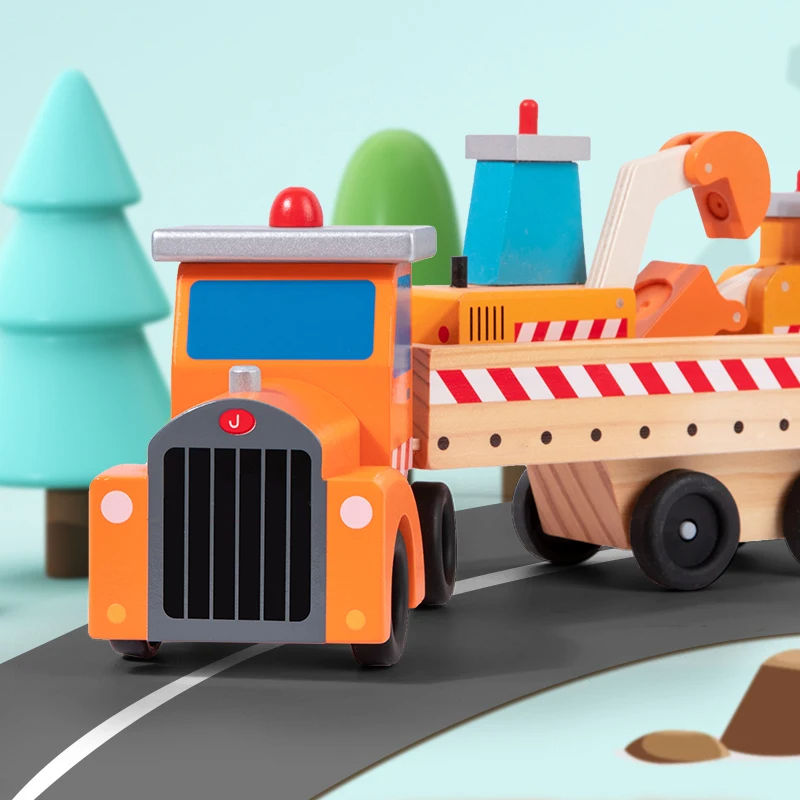 Children's Educational Car Set Model Cognitive Wooden Excavator Bulldozer Set Toys for Kids Boys - Image 3