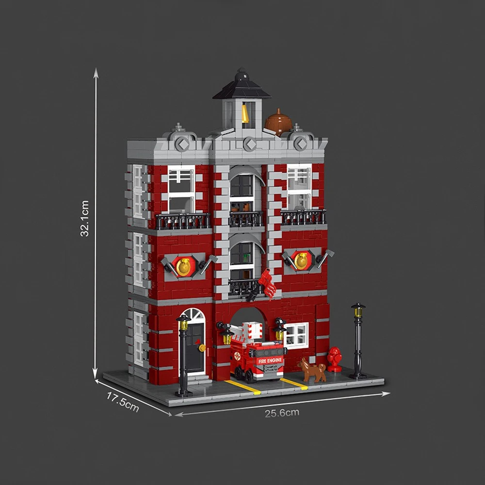 Fire Station Model Building Block Fire Truck Educational STEM Blocks Bricks Set with Light - Image 3
