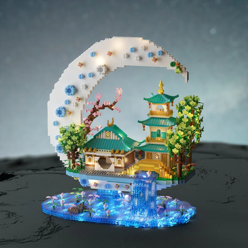 Creative Moon Legend Waterfall Pond Castle Tree House View Set City Model Building Blocks Bricks Toys for Children Adult - Image 3