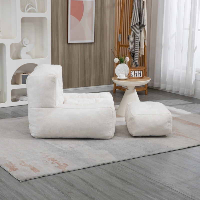 Modern Design Fluffy Bean Bag Chair Set Footrest Vacuum Compression Packaging - Image 3