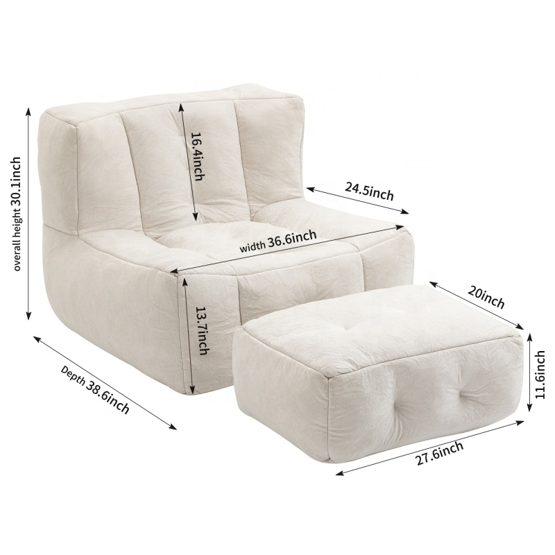 Modern Design Fluffy Bean Bag Chair Set Footrest Vacuum Compression Packaging - Image 5